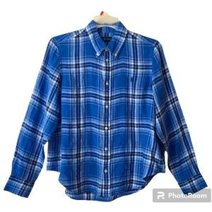 Ralph Lauren Linen Mens Shirt Size Large Blue Plaid